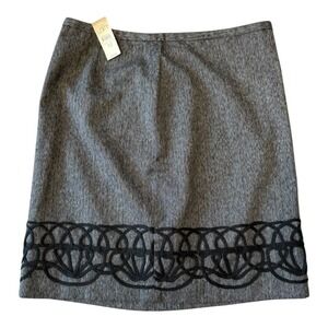 NEW LOFT Gray Skirt - Pencil, Career, Work, Business Embroidered Hem Size 10 NWT